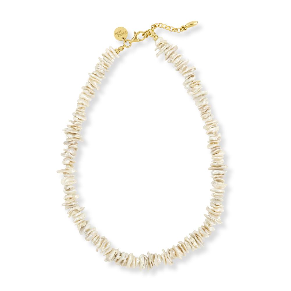 CAPRI NECKLACE freshwater Keshi pearls in irregular shapes, 925 sterling silver, 24k gold-plated