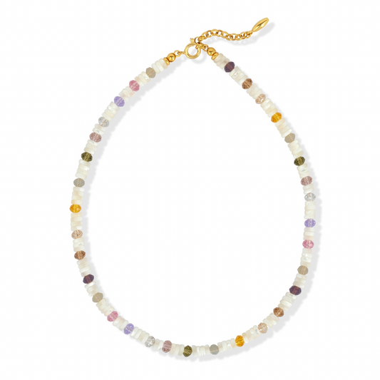 CLARITY NECKLACE mother-of-pearl slice beads with Austrian crystal rondelles, 925 sterling silver