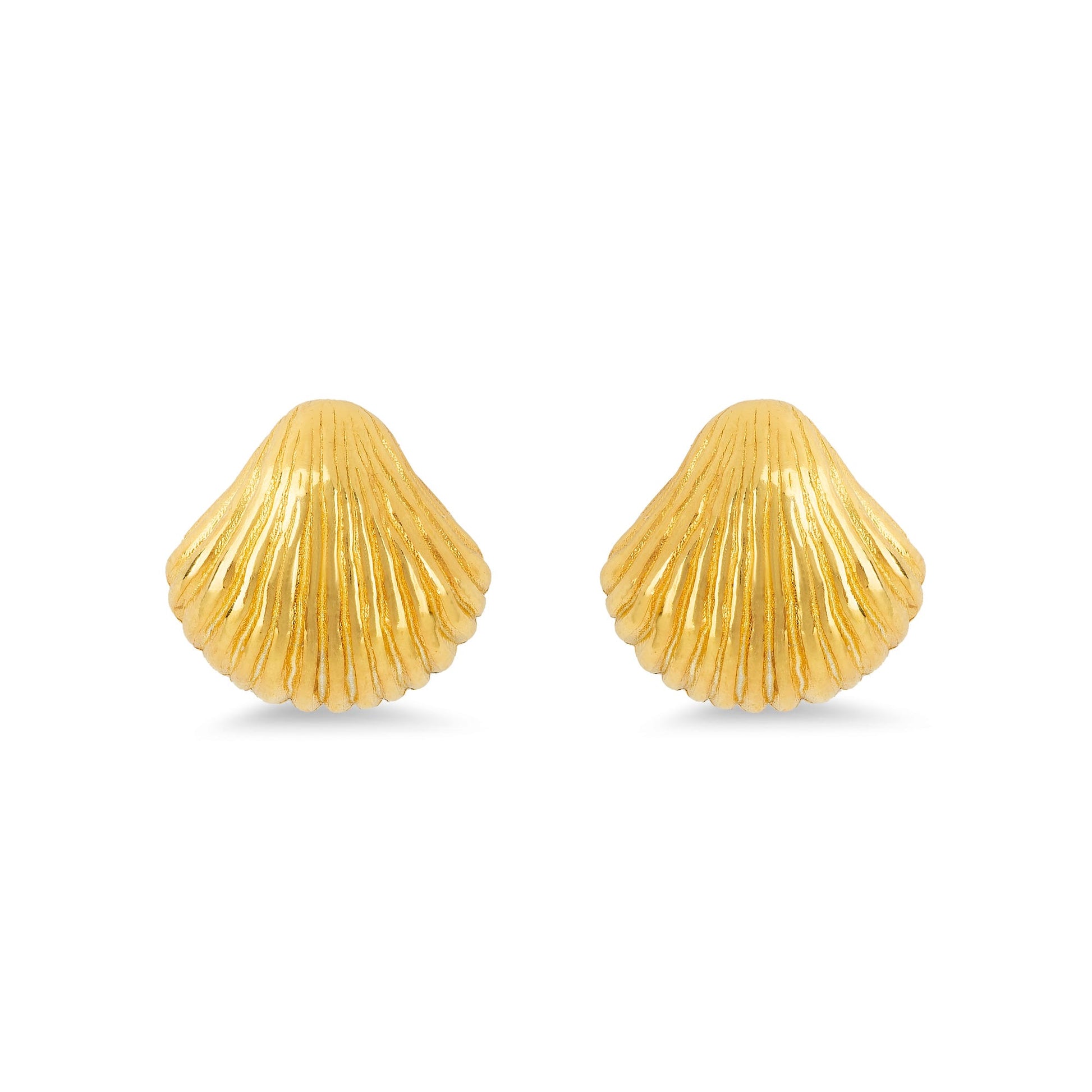SCALLOP EARRINGS 24k gold-plated sterling silver studs, shell-inspired textured design