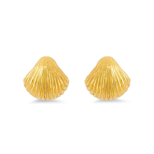 SCALLOP EARRINGS 24k gold-plated sterling silver studs, shell-inspired textured design