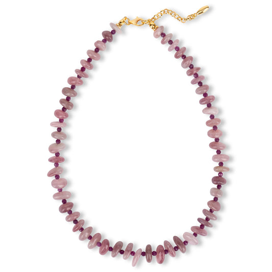 Wild Rose Necklace - Madagascar rose quartz and natural ruby gemstone necklace, handcrafted in London by moné
